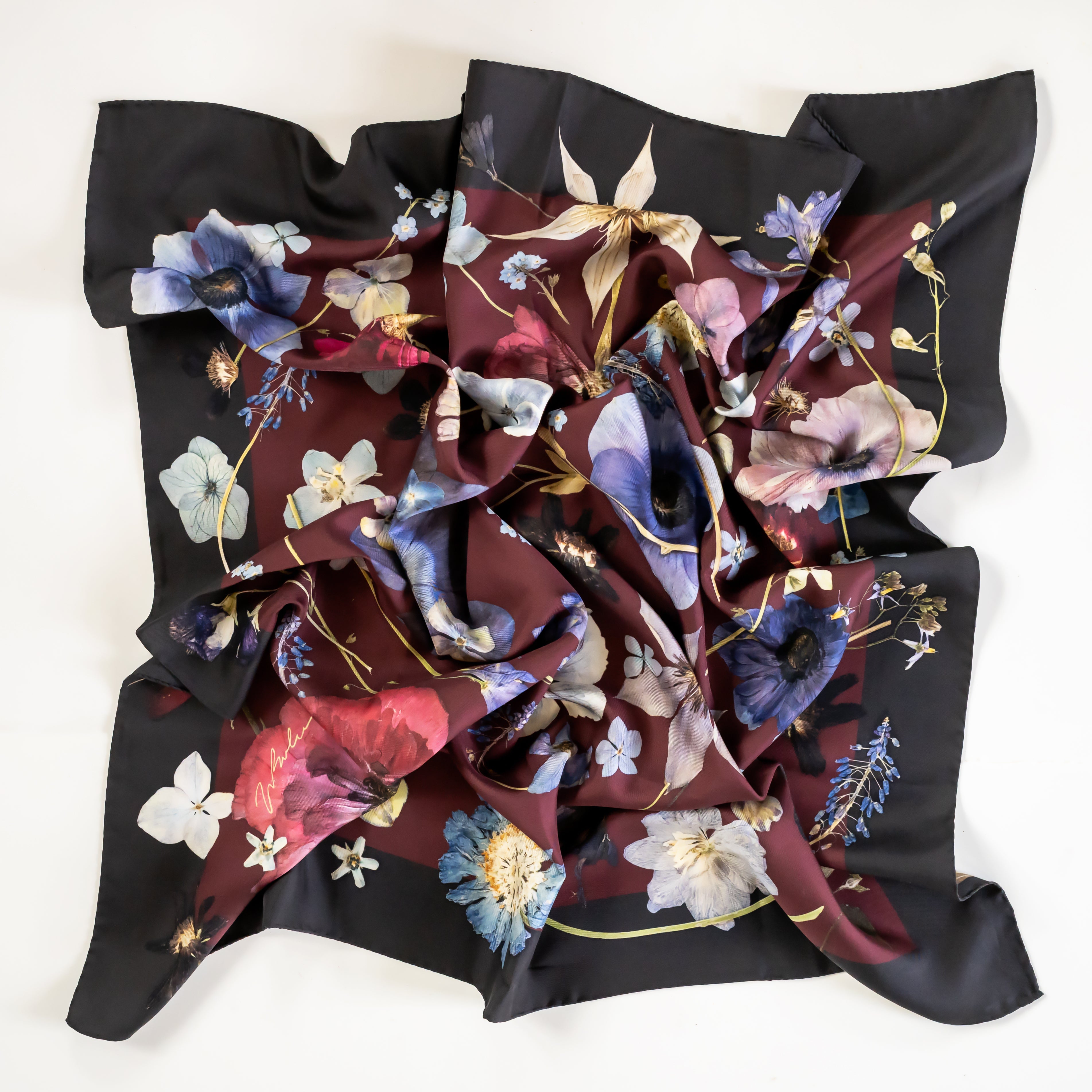 Dark Bloom Silk Scarf