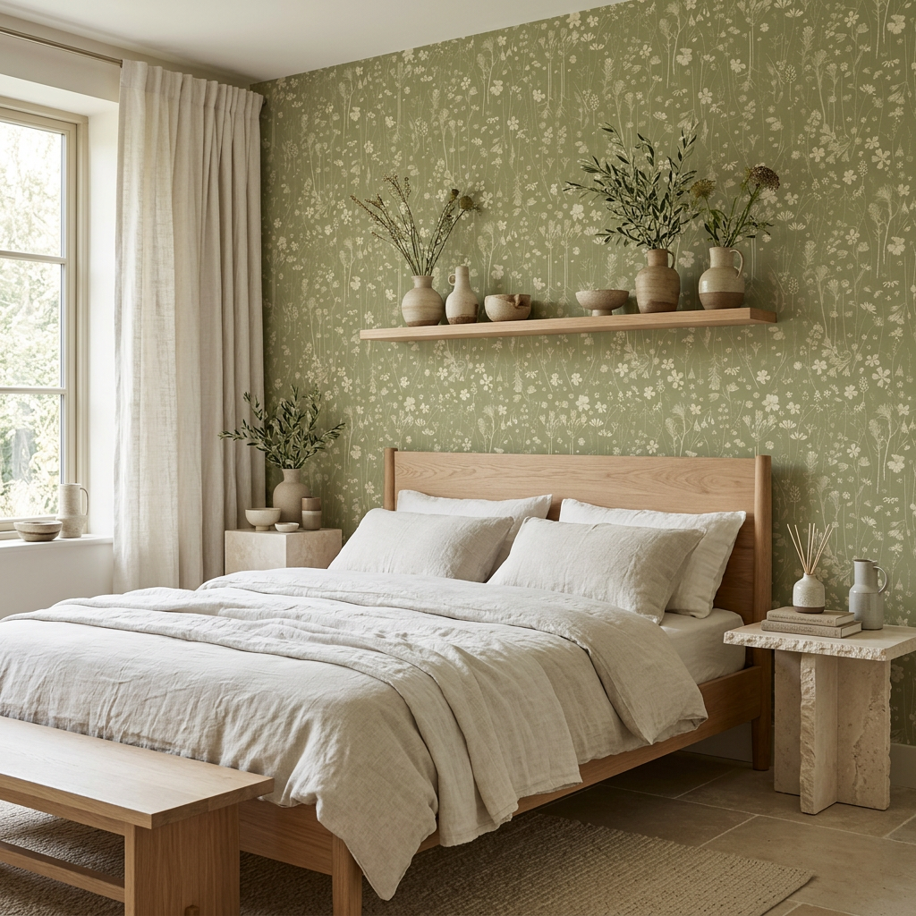 Farm Flowers Tarragon Wallpaper