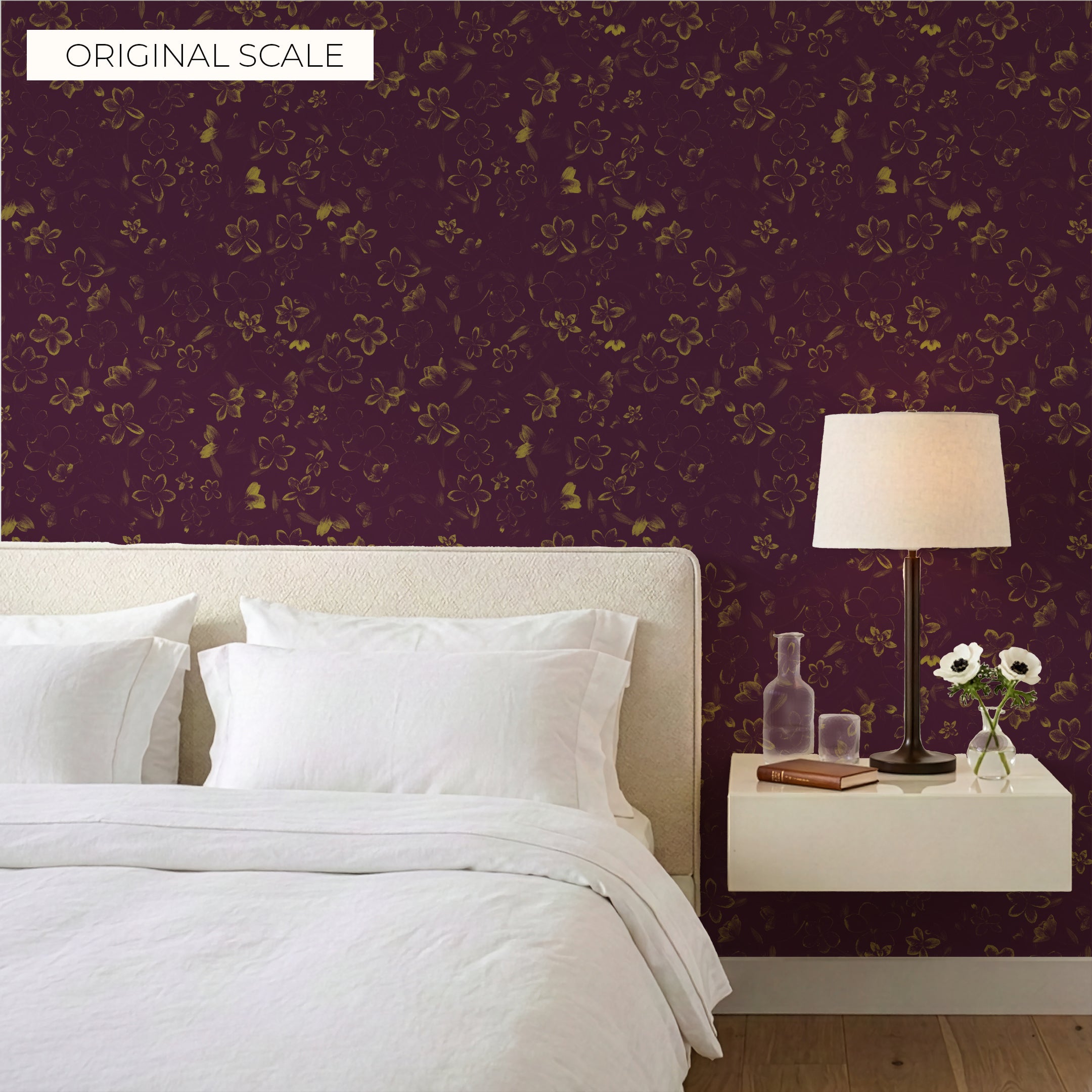 Hellebore Impression Mulberry Wallpaper