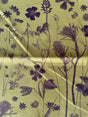 Fabric with black floral pattern on a green background