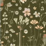 Floral pattern with various flowers on a dark background