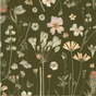Floral pattern with various flowers on a dark background