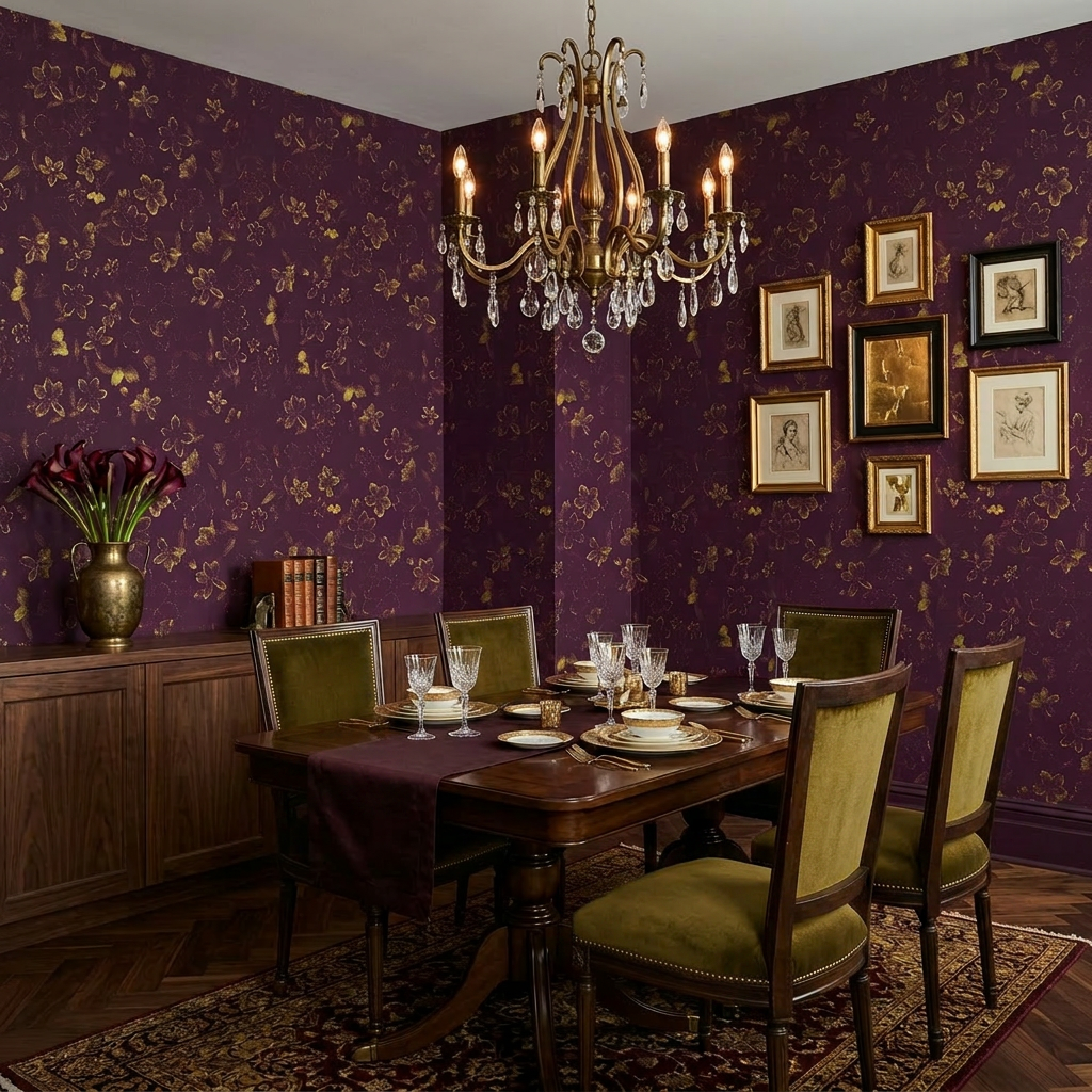 Hellebore Impression Mulberry Wallpaper