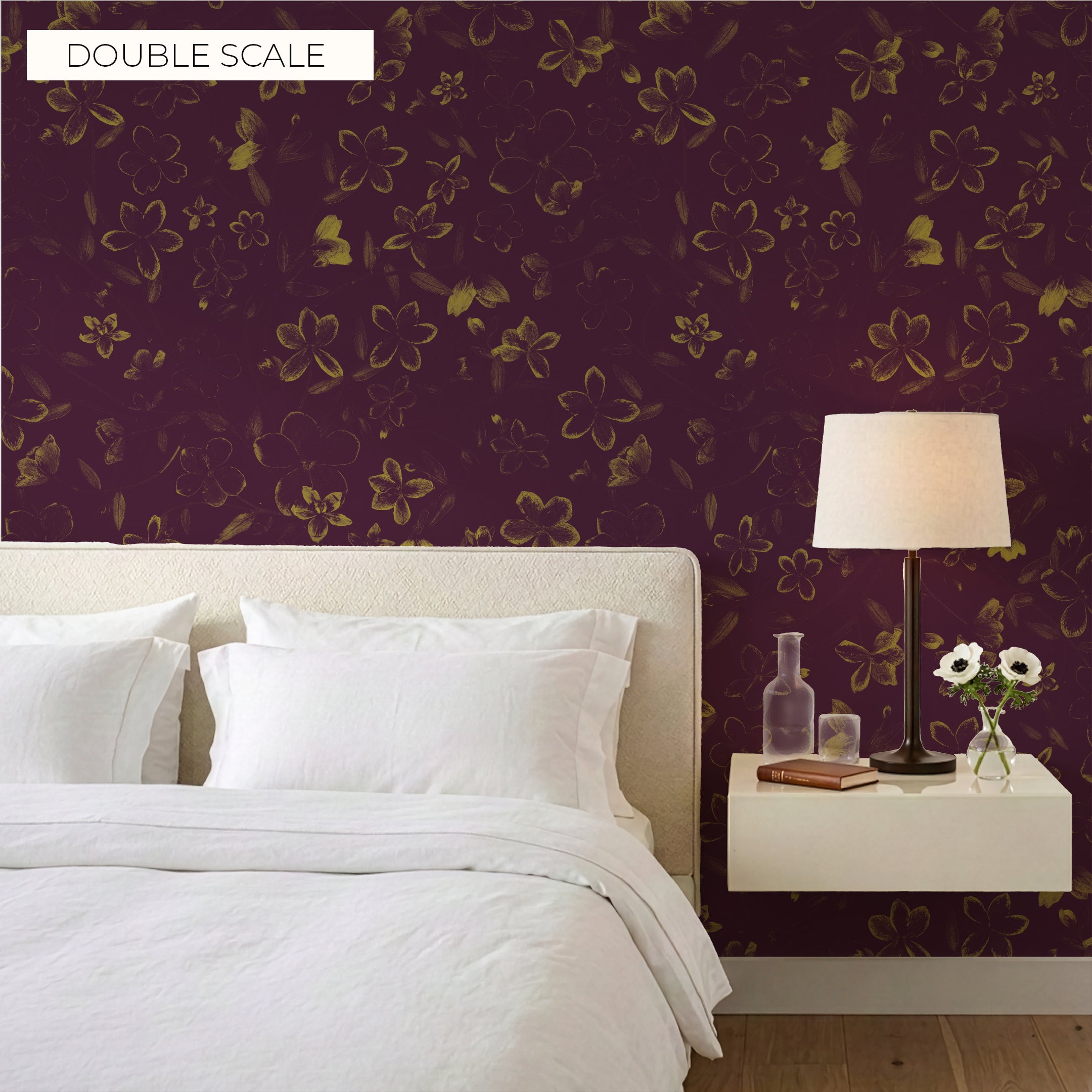 Hellebore Impression Mulberry Wallpaper