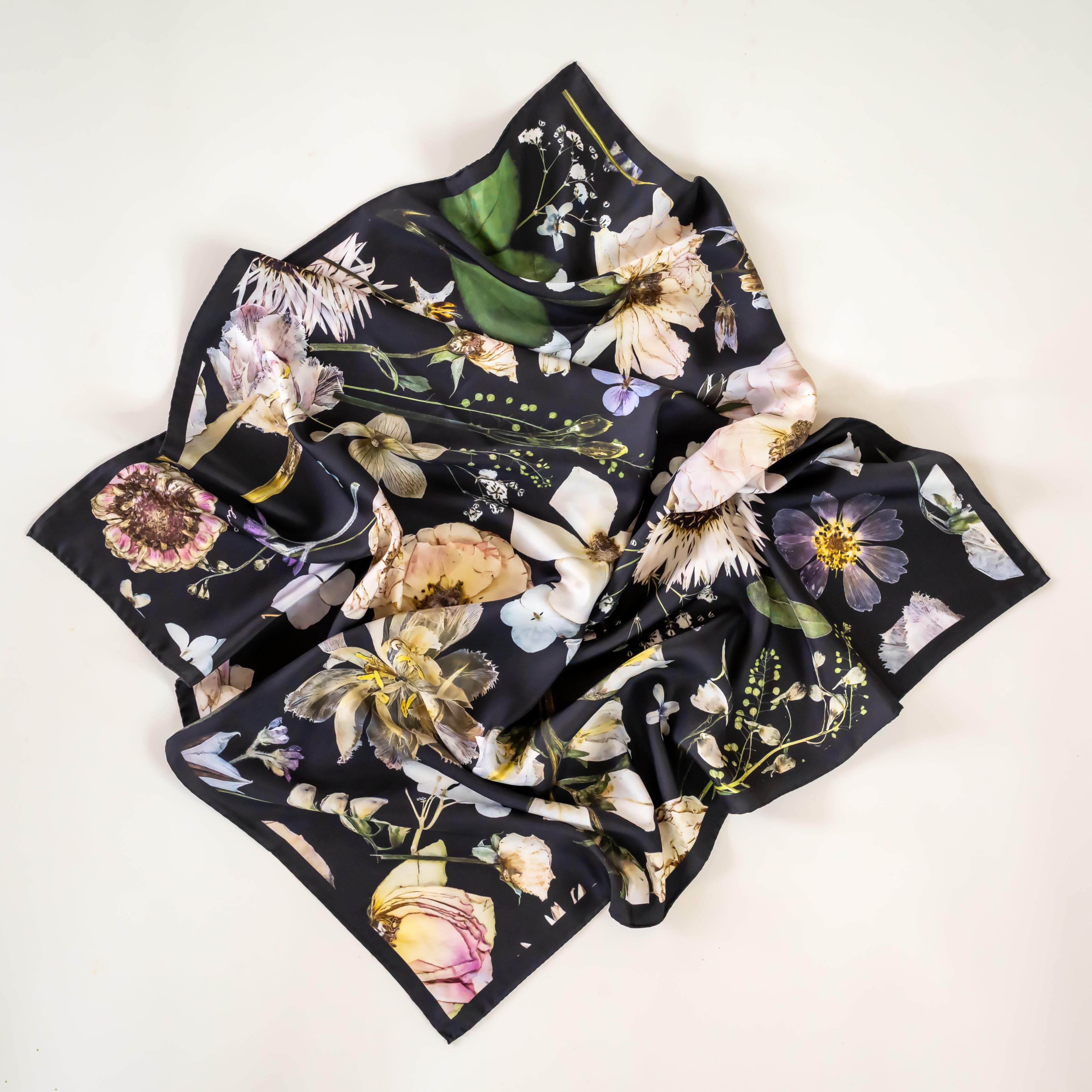 Petals in the Night Silk Scarf
