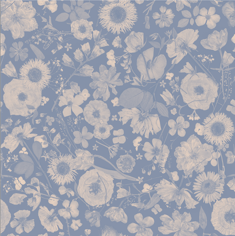 Floral pattern with light blue flowers on a blue background