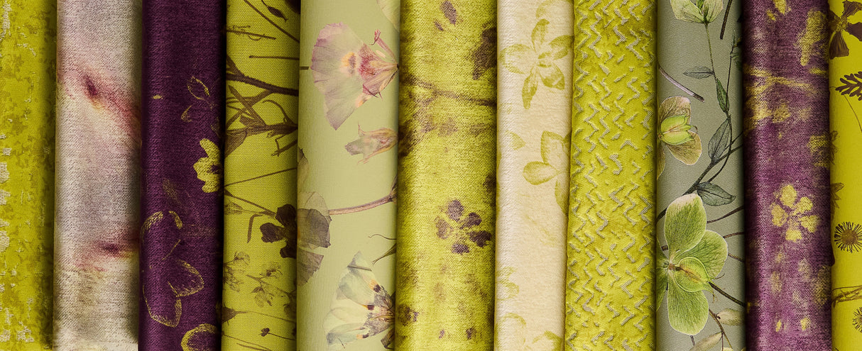 Farm Flowers Impression Chartreuse with Merlot Tonal